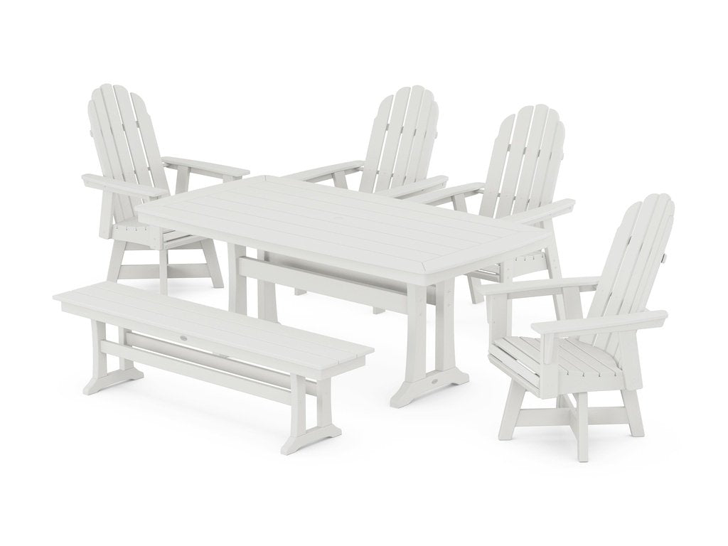 Vineyard Curveback Adirondack Swivel Chair 6-Piece Dining Set with Trestle Legs and Bench Photo