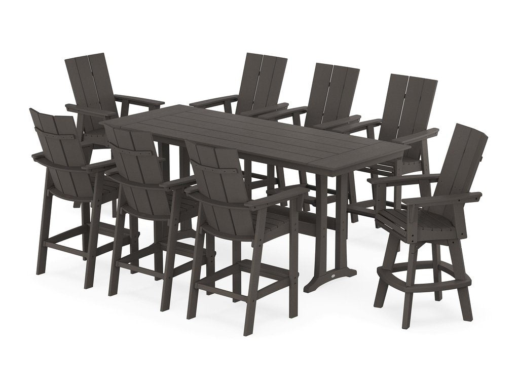 Modern Curveback Adirondack Swivel 9-Piece Farmhouse Bar Set with Trestle Legs Photo