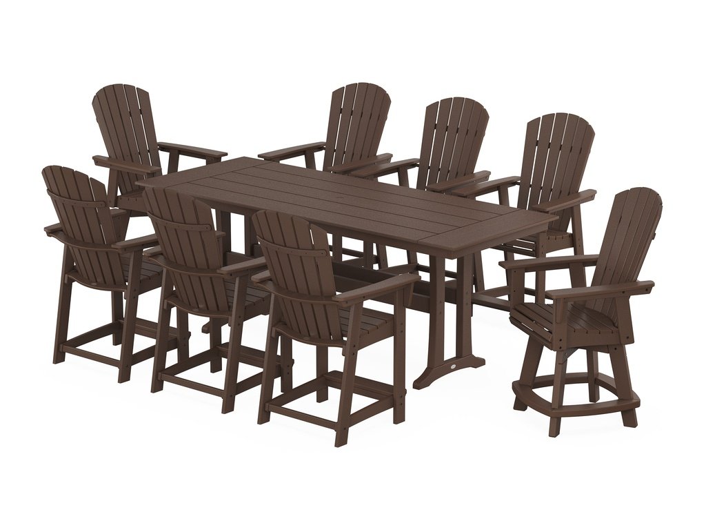 Nautical Curveback Adirondack Swivel 9-Piece Farmhouse Swivel Counter Set with Trestle Legs Photo