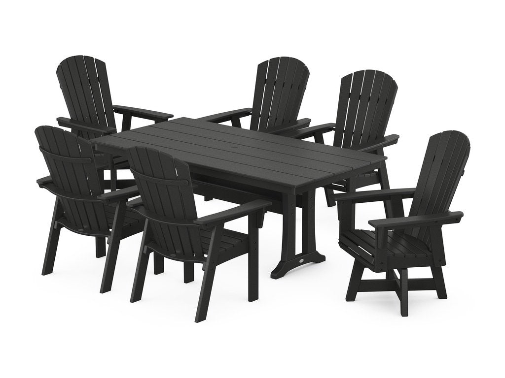 Nautical Curveback Adirondack Swivel Chair 7-Piece Farmhouse Dining Set With Trestle Legs Photo