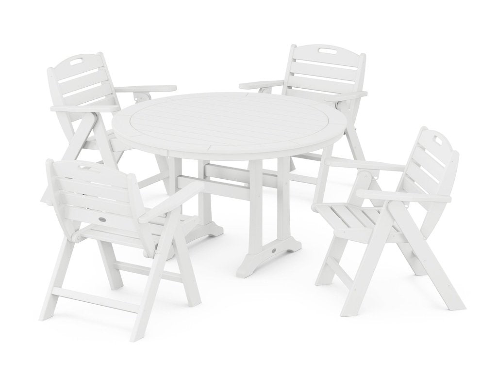 Nautical Folding Lowback Chair 5-Piece Round Dining Set With Trestle Legs Photo