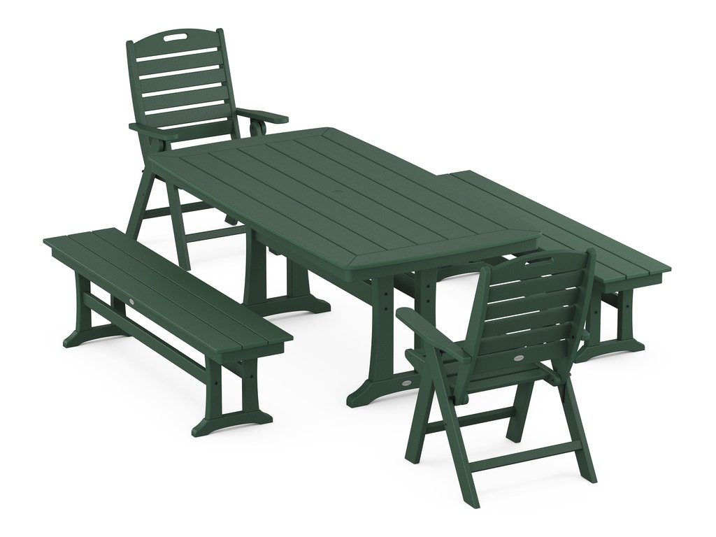 Nautical Folding Highback Chair 5-Piece Dining Set with Trestle Legs and Benches Photo