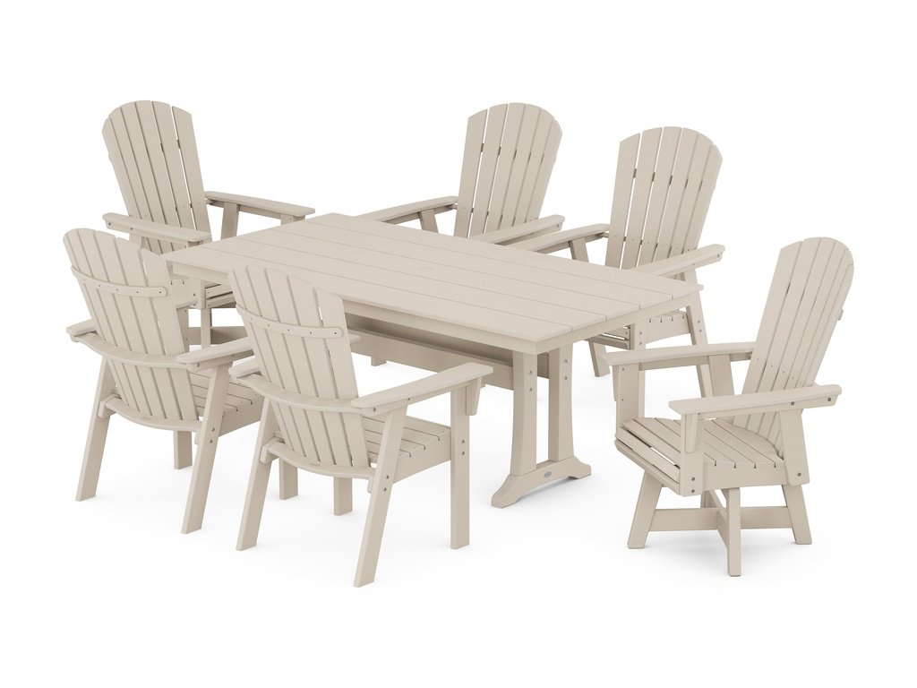 Nautical Curveback Adirondack Swivel Chair 7-Piece Farmhouse Dining Set With Trestle Legs Photo