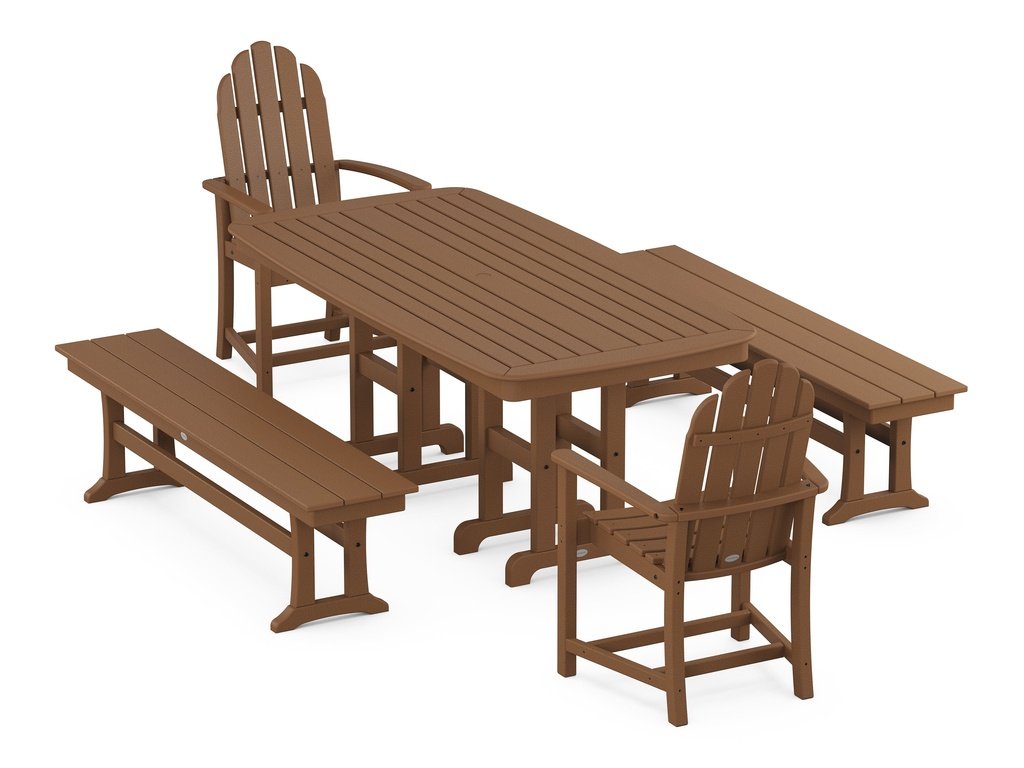 Classic Adirondack 5-Piece Dining Set with Benches Photo