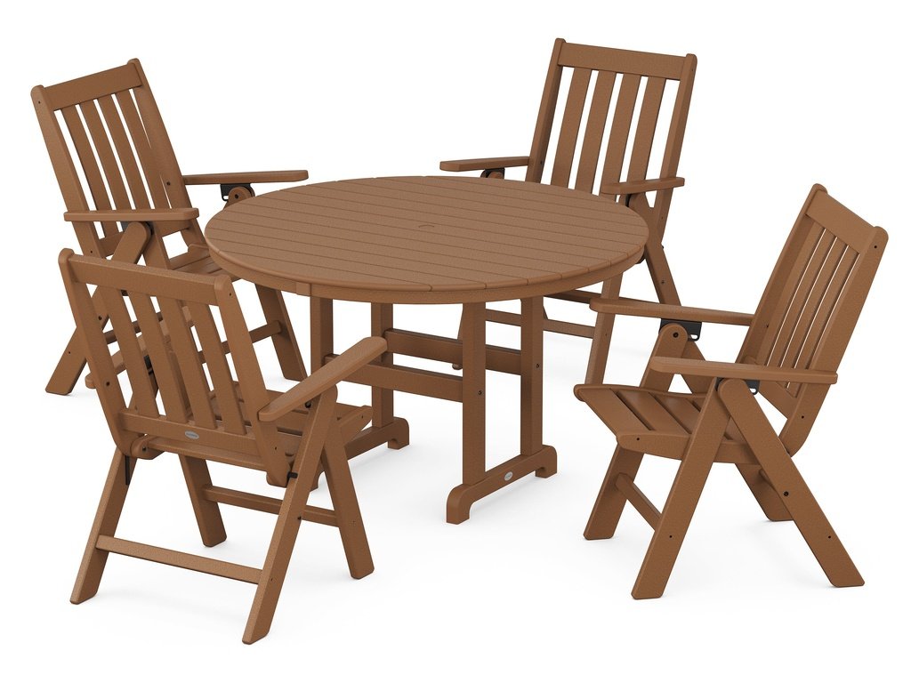 Vineyard Folding Chair 5-Piece Round Farmhouse Dining Set Photo