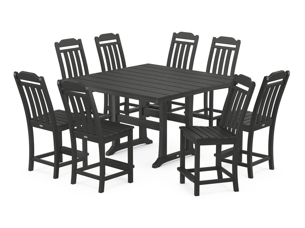 Country Living 9-Piece Square Farmhouse Side Chair Counter Set with Trestle Legs Photo