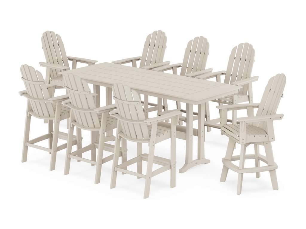 Vineyard Curveback Adirondack Swivel 9-Piece Farmhouse Bar Set with Trestle Legs Photo