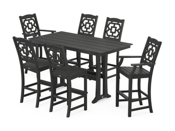 Chinoiserie 7-Piece Farmhouse Bar Set with Trestle Legs Photo