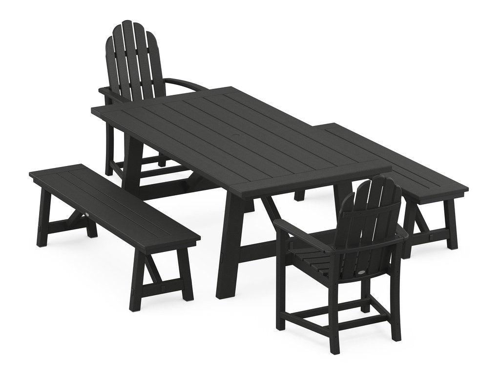 Classic Adirondack 5-Piece Rustic Farmhouse Dining Set With Benches Photo