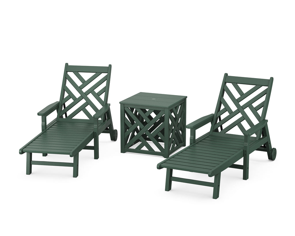 Chippendale 3-Piece Chaise Set with Umbrella Stand Accent Table Photo