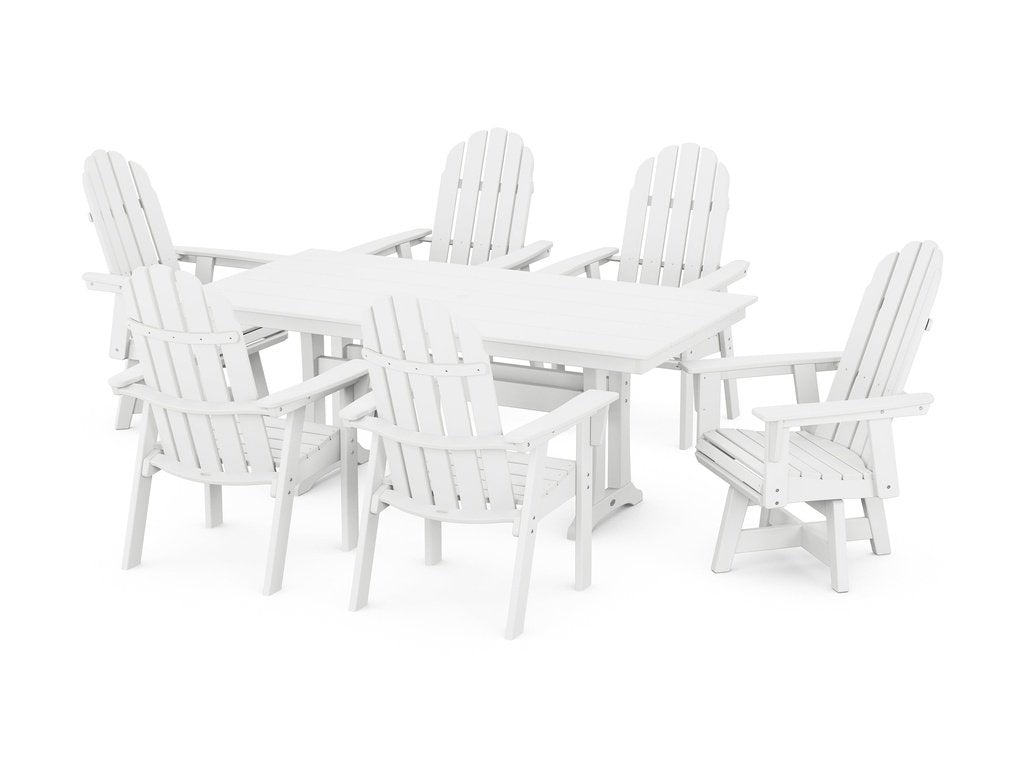 Vineyard Curveback Adirondack Swivel Chair 7-Piece Farmhouse Dining Set with Trestle Legs Photo