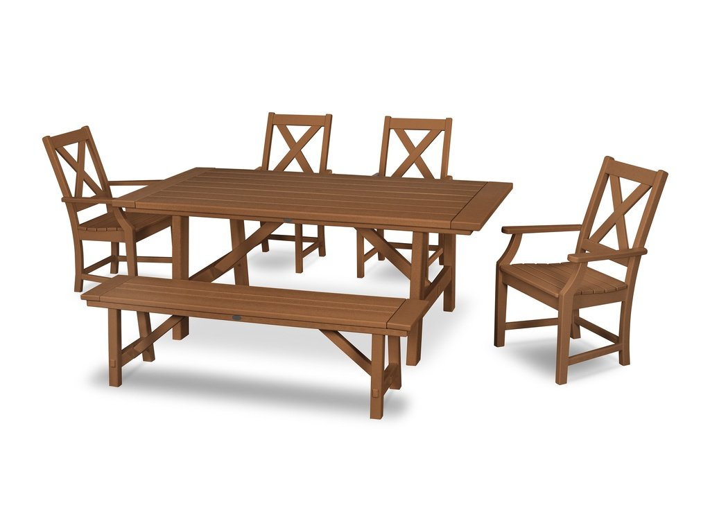 Braxton 6-Piece Rustic Farmhouse Arm Chair Dining Set with Bench Photo