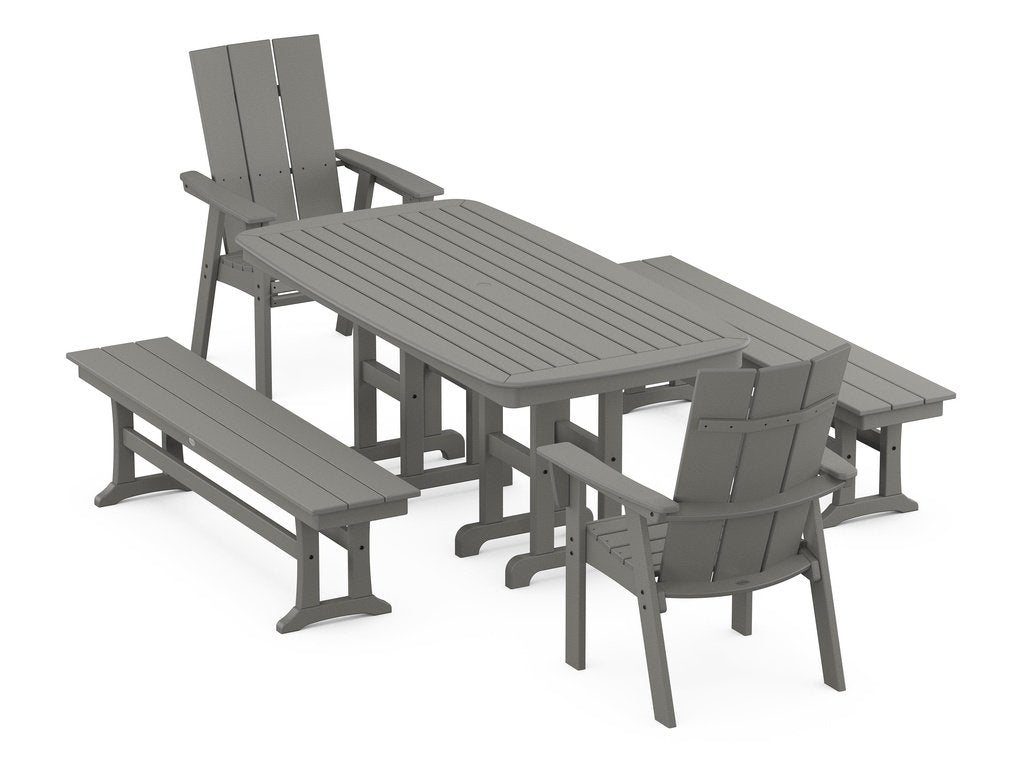 Modern Curveback Adirondack 5-Piece Dining Set with Benches Photo