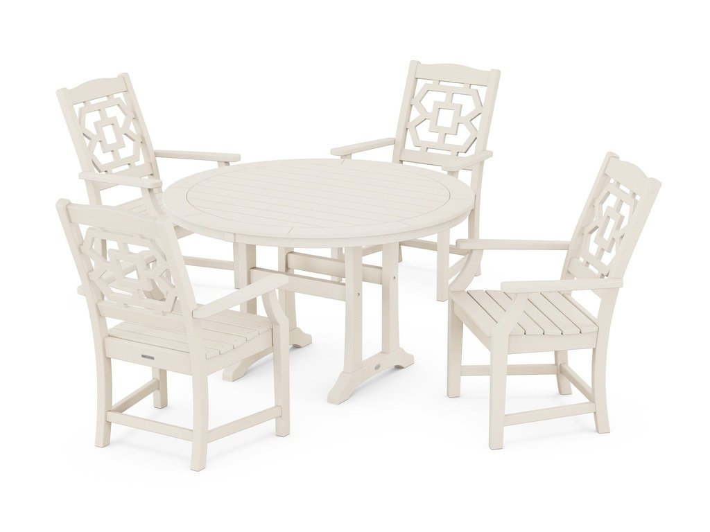 Chinoiserie 5-Piece Round Dining Set with Trestle Legs Photo