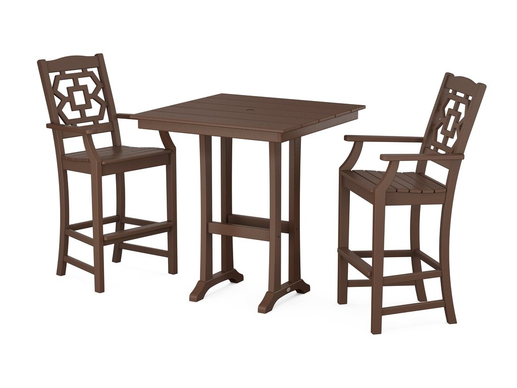 Chinoiserie 3-Piece Farmhouse Bar Set with Trestle Legs Photo