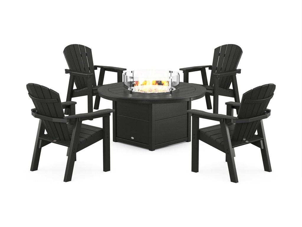 Seashell 4-Piece Upright Adirondack Conversation Set with Fire Pit Table Photo