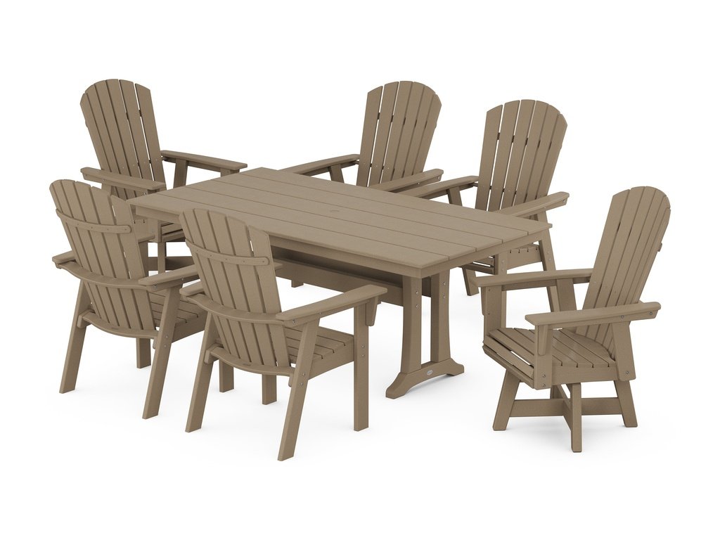 Nautical Curveback Adirondack Swivel Chair 7-Piece Farmhouse Dining Set With Trestle Legs Photo