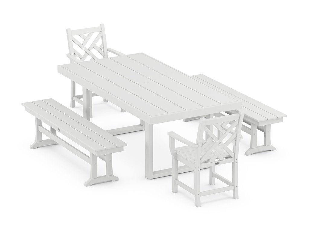 Chippendale 5-Piece Dining Set with Benches Photo