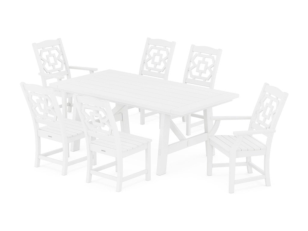 Chinoiserie 7-Piece Rustic Farmhouse Dining Set Photo