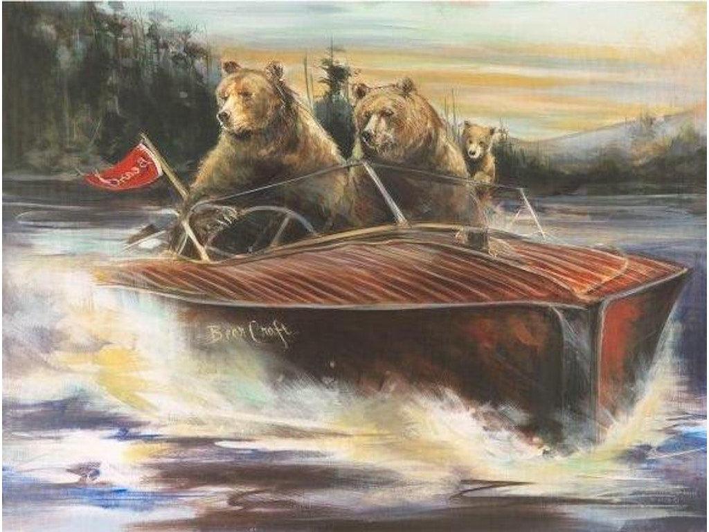 Wall Mural Teddy bear fishing in a boat 